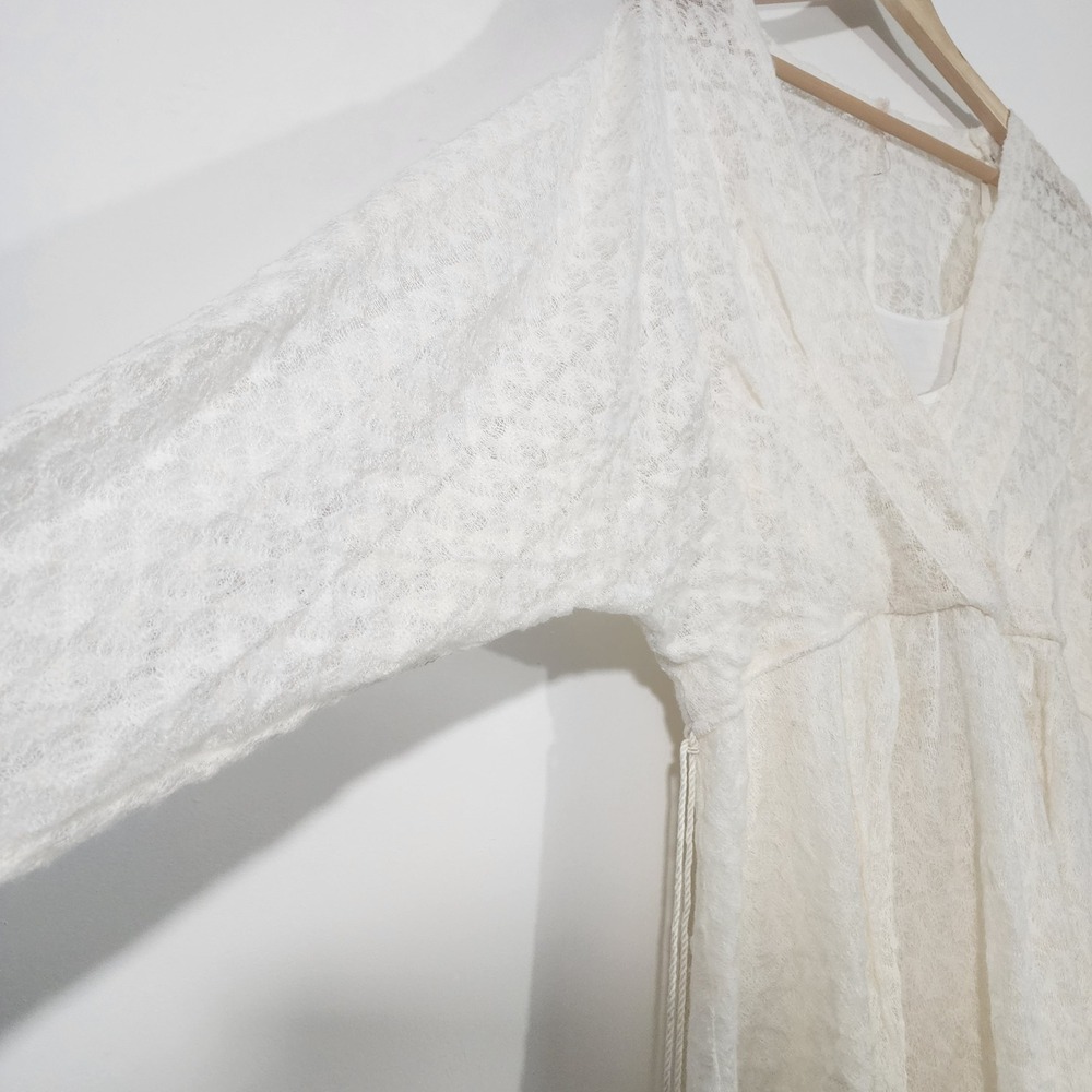 Free People Snug Bug Dress XS Ivory Lace Faux Wrap Tassel Boho ethereal fairy - Picture 4 of 10